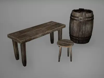 Viking Barrel Bench Stool Low Poly Game Ready Low-poly 3D model