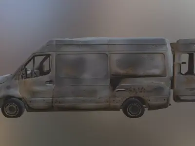 Destroyed Apocalyptic Rusty Cargo Van PBR Game Ready Low-poly 3D model