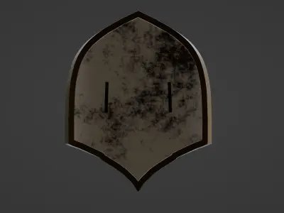 A red heater shield with a pointy top and a golden cross 3D model