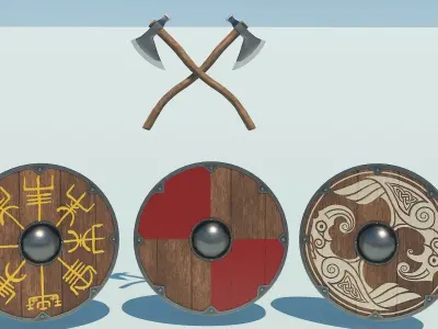 Viking Axe And Shield Low-poly 3D model purchase