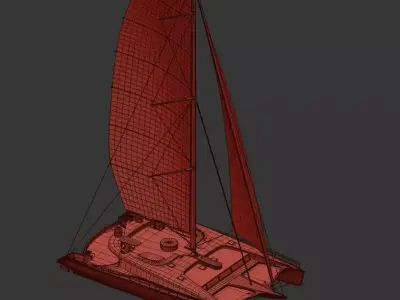 Modern Performance Sailing Catamaran White with Teak Deck 3D model