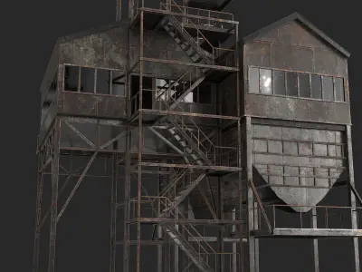 Old Rusty Industial Building Low-poly 3D model