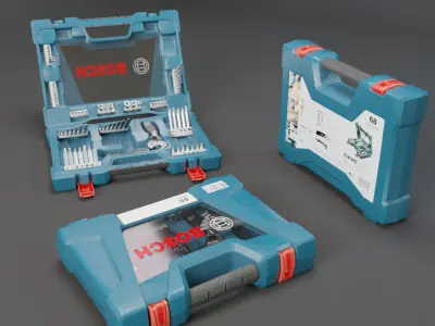 Realistic Bosch Drill Bit Set Drill with PBR Texture Low-poly 3D model