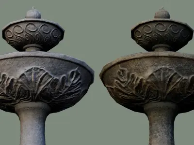 Garden Fountain concrete ornated old water Low-poly 3D model