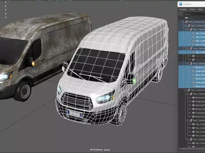 Gridlock - Van Commercial - PBR Game ready courier vehicle Low-poly 3D model