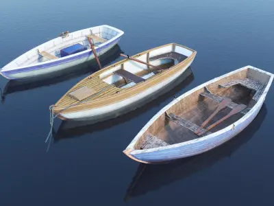 thuyen three wooden boats on water Free 3D model