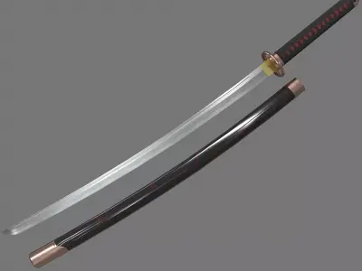 PBR Katana Japanese Sword Low-poly 3D model