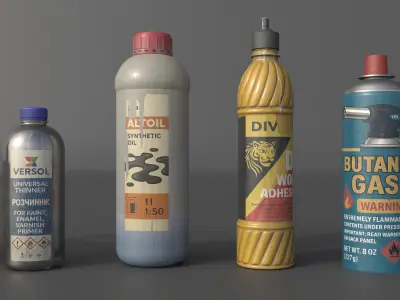 Industrial liquids and chemicals colection Low-poly 3D model