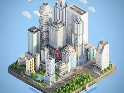 Isometric town 3D model