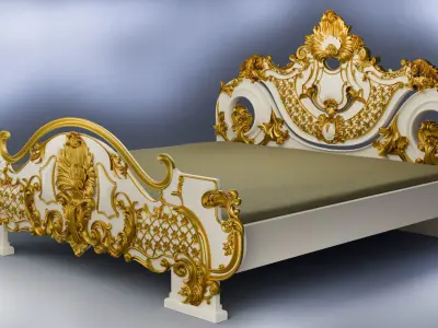 Baroque style bed with golden stucco 3D model