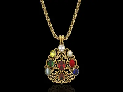 The Navratna 9 Precious Gems Filigree Pendant 3D print model