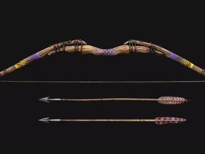 Medieval Wooden Bow Weapon Fair Shooter  Low-poly 3D model