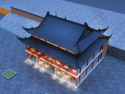 Chinese ancient architecture Low-poly 3D model shop