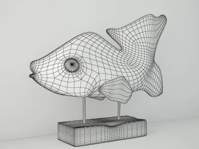 Hand Carved Driftwood Fish On Stand 3D model 3
