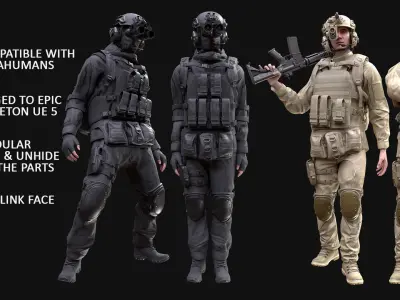 Mens Military Uniforms - Modular - Rigged 3D Model Pack