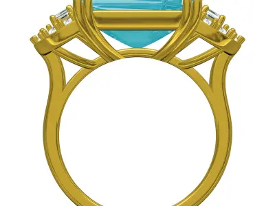 Antique Aquamarine Emerald Cut Diamond Cocktail Ring 3D print model