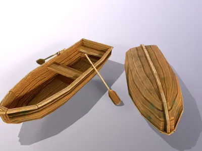 Stylized hand painted lowpoly boat in fantasy cartoon style Low-poly 3D model