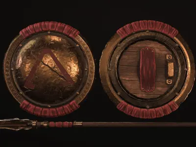 Spartan Shield and Spear Low-poly Game-ready  Low-poly 3D model