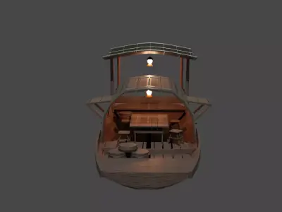 Wooden Boat Stylized Fishing Boat Game Ready Low-poly 3D model