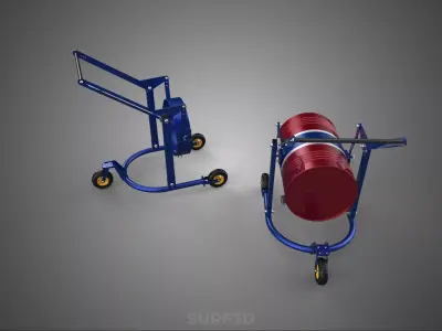 THREE 3 WHEELS DRUM BARREL HANDLING TROLLEY CART CADDY HANDTRUCK 3D model