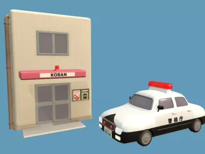 Cute Police Box -KOBAN- Set Low-poly 3D model