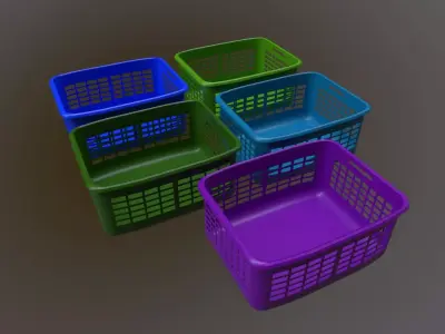 201Basket Game Ready Low Poly 3D Model set of plastic baskets Low-poly 3D model