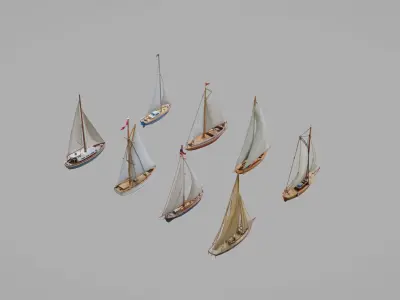 Sailboats Pack Collection Low-poly 3D model