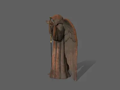 Angel statue of knight holding sword Low-poly 3D model