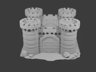 Medieval Castle Fortress with  Gate and Towers  Fantasy 3D Model Low-poly 3D model