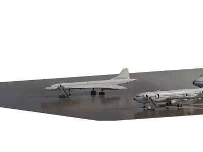  1970s Boeing 747-100 Airbus A300 Caravelle and Concorde 3D model