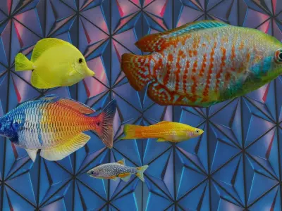 3D Fish model-Set of 5-Materials included Low-poly 3D model