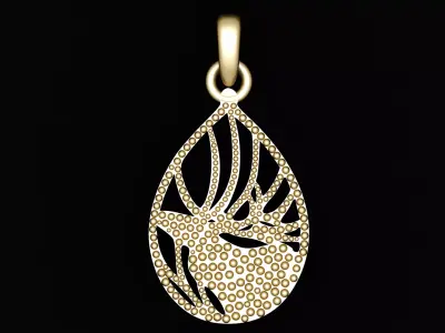Beaded Stag Silhouette Teardrop Pendant 3D print model