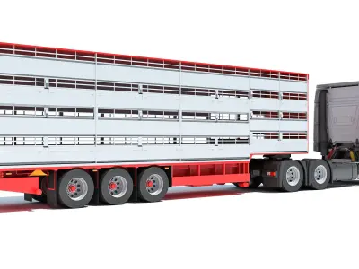 Truck with Animal Transporter Trailer 3D model get