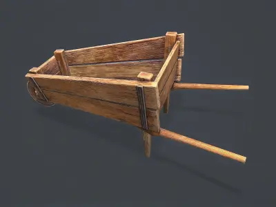 Wheelbarrow wooden Low-poly 3D model