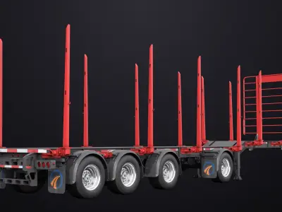 Logging Trailer 01 Red with Load Single Mat All PBR Textures 3D model