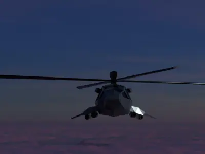 helicopter low poly game ready in sky at dusk Low-poly 3D model