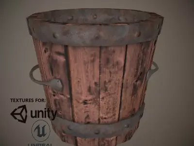 Wooden Bucket  Free low-poly 3D model
