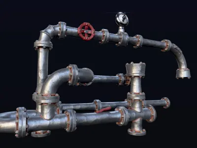 Stylised pipes and kit part pack Low-poly 3D model