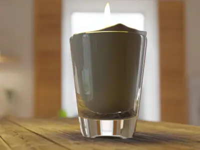 Candle on wooden table Free low-poly 3D model