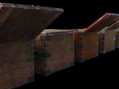 Old Wooden Safe Box Wood Low-poly 3D model