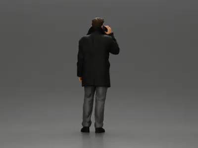 Turkish man in coat with sweater standing talking on mobilephone 3D print model