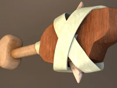 weapon wooden stick with ribbon Low-poly 3D model