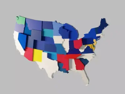 US 3D Map United States of America Continental USA Low-poly 3D model