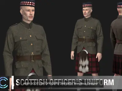 Military clothing from World War II Marvelous designer projects 3D Model Pack