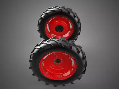 RED TRACTOR TIRE TREAD TYRE LUG WHEEL RUBBER SIT RIM HUB DISC IN 3D model