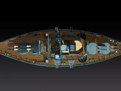 Cartoon British Battleship Low-poly 3D model