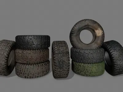 Tire 4 tyres pack Low-poly 3D model