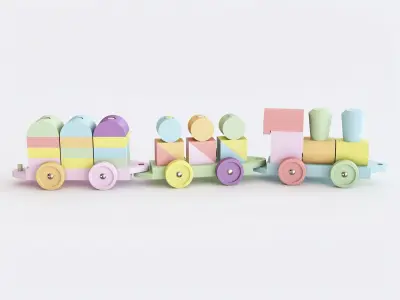 Wooden toy train color 03 3D model