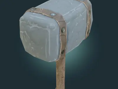 Stylized hammer with leather straps PBR-low-poly game ready Low-poly 3D model