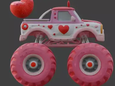 Stylized 3D Valentine Monster Truck Model Low-poly 3D model
